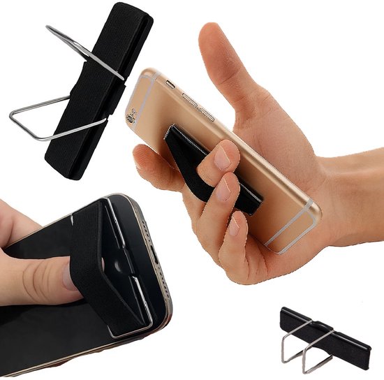 Support de téléphone élastique et adhésif, support et support tout-en-un | Support de coque de téléphone autocollant | Adhérence optimale | Pour selfies et vidéos | Universel | Zwart