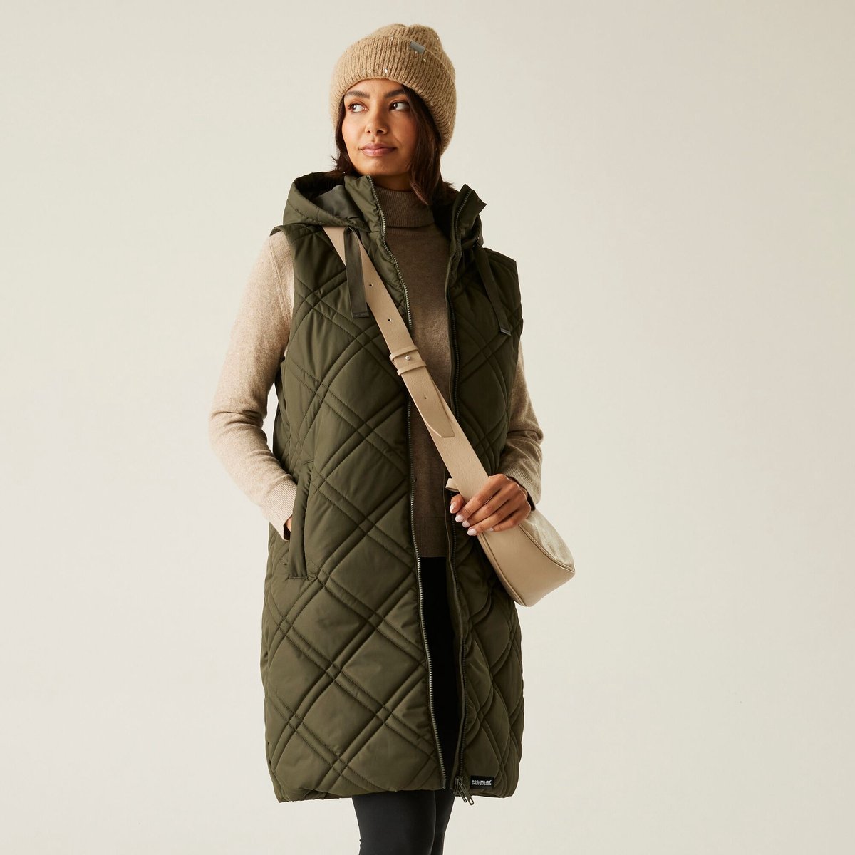 Rurietta lange donzen gilet bodywarmer met capuchon voor dames Groen