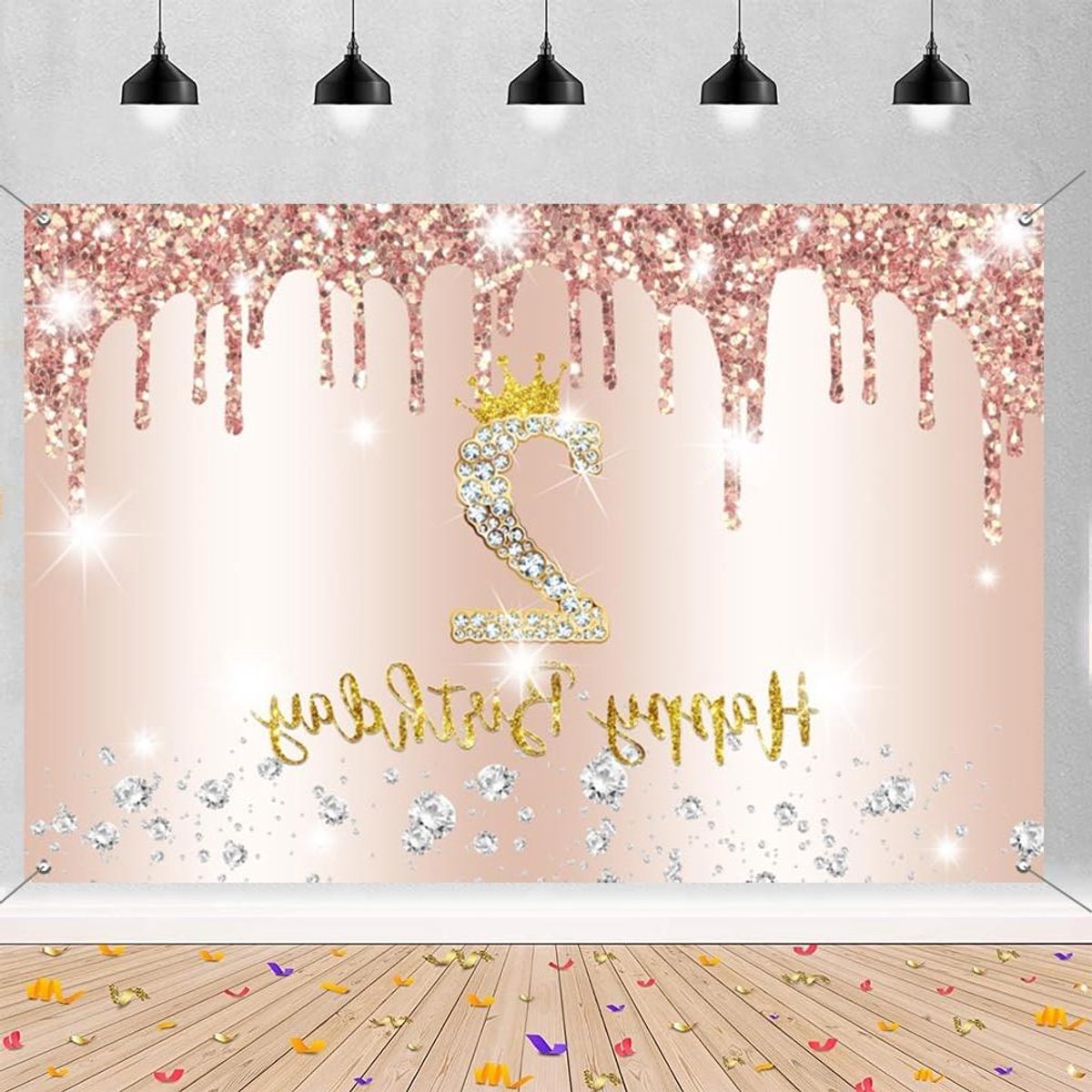 Roze gouden 2e verjaardag banner voor meisje - Happy 2nd Birthday stoffen bord - Feestelijke decoratie 150 cm x 90 cm