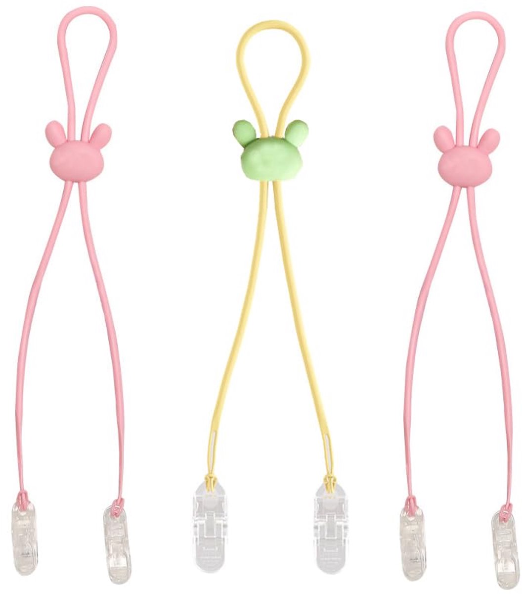 Image of 3 stuks verstelbare slabbetjeshouderclips, schattige siliconen servetten, dubbele clips, 3 kleuren lanyard, nekband, slabbetjesclips voor kinderen en ouderen