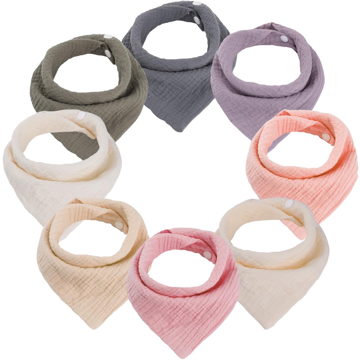 Set van 8 Driehoekige Baby Slabbetjes - Dubbellaags Zacht Absorberend Mousseline - Met 2 Verstelbare Drukknoopsluitingen - Voor Baby's, Peuters, Jongens en Meisjes - Roze Paars