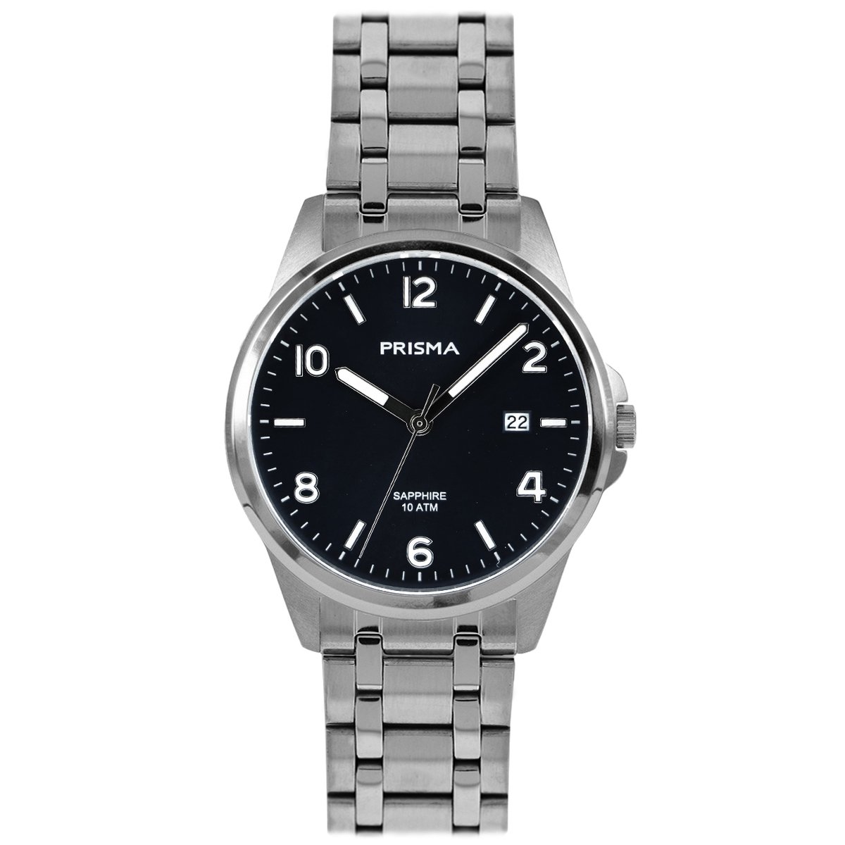 Prisma horloge P.1412 38mm datum zwart all-stainless zwart