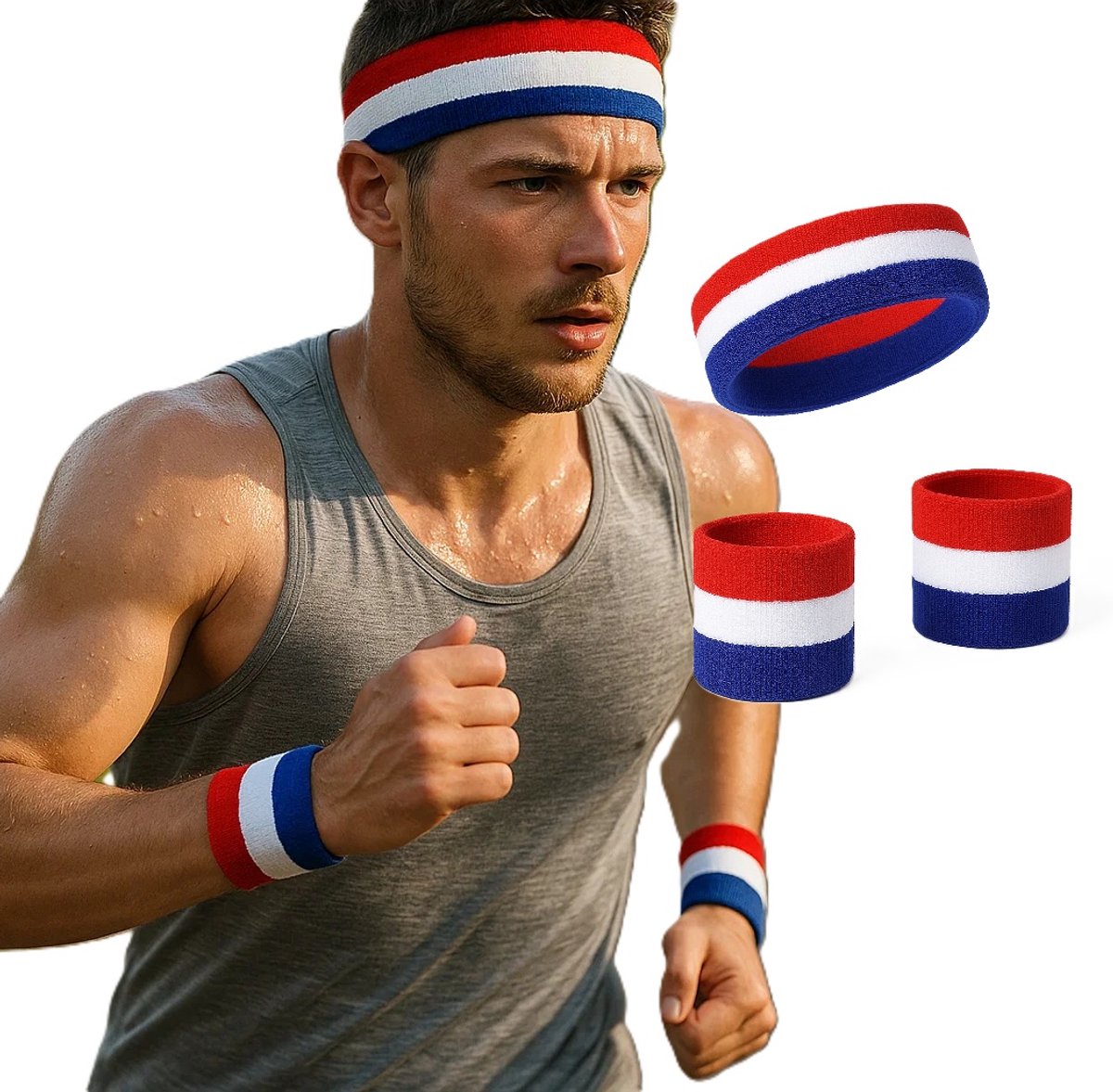 Set Van Holland Hoofdband & 2x Polsbandjes Setje I Hoofd & Polsband I Sportbandjes I Nederland I Rood/WitBlauw