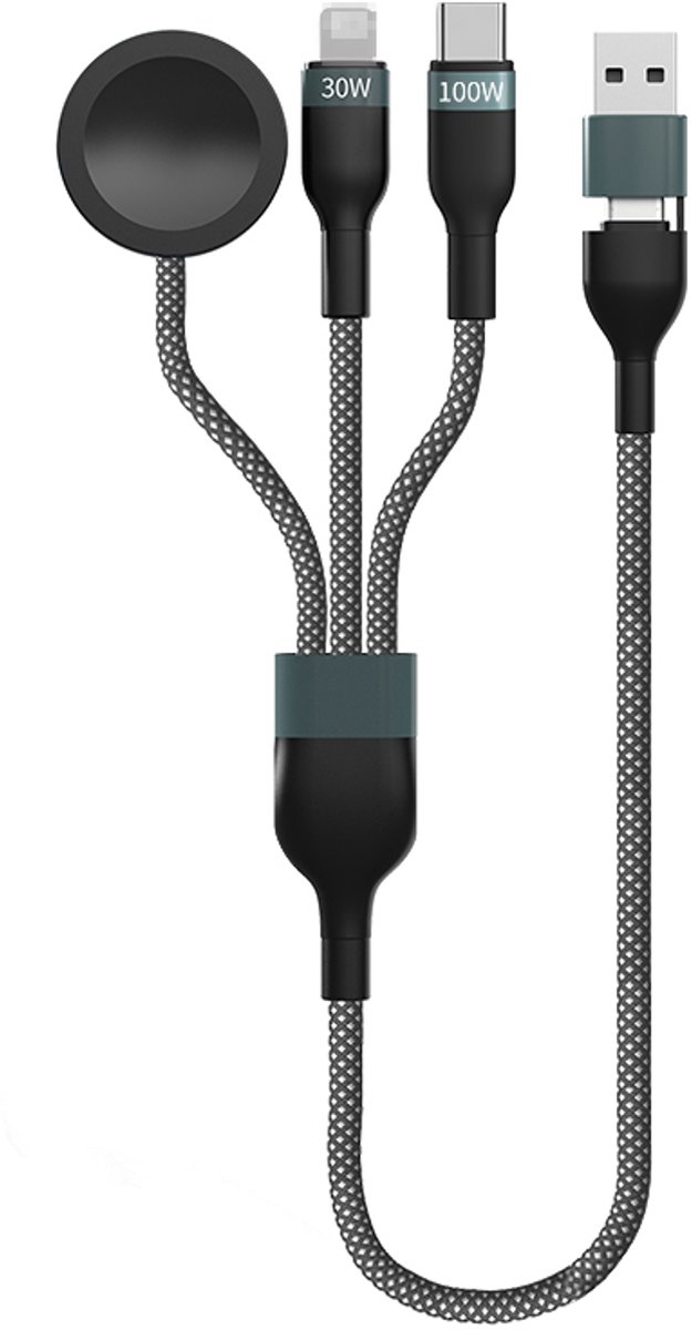 datakabel - oplaadkabel - USB-C naar USB-C Kabel100W Snelle Oplading Kabel 2-in-3 -Lightning gegevensoverdracht- Type-C/Lightning/Apple Watch, Makkelijk Te Gebruiken-O.a compatibel met laptop, PC & Macbook