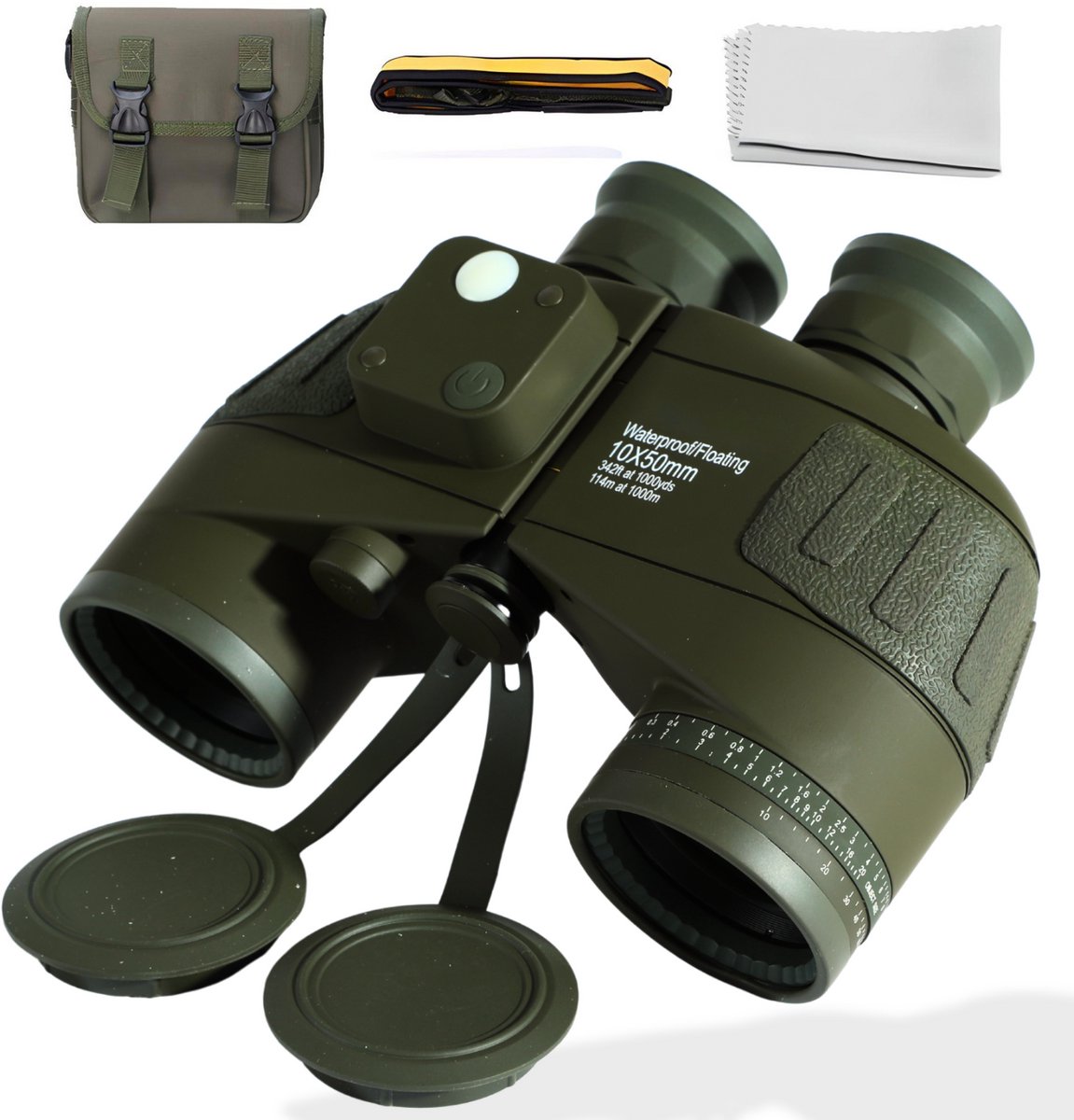 Zoomble® Verrekijker met Afstandsmeter & Kompas - 10x50 - Incl. Draagtas - E-book Vogelspotten – HD Lens - Waterdicht - Geschikt voor Zeilen Golf Jagen Wild spotten & Outdoor - Rangefinder - Groen