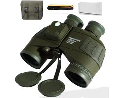 Zoomble® Verrekijker met Afstandsmeter & Kompas - 10x50 - Incl. Draagtas - E-book Vogelspotten – HD Lens - Waterdicht - Geschikt voor Zeilen, Golf, Jagen, Wild spotten & Outdoor - Rangefinder - Groen