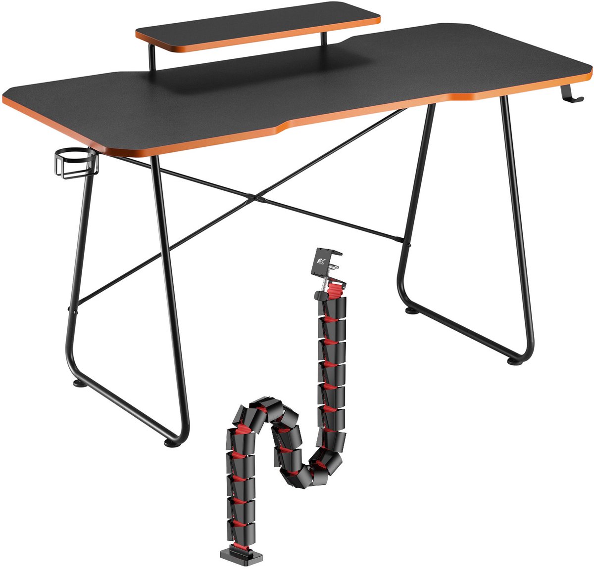NanoRS - Gaming bureau met monitorlegbord - Zwart en Kabelopberggeer - Zwart met rood