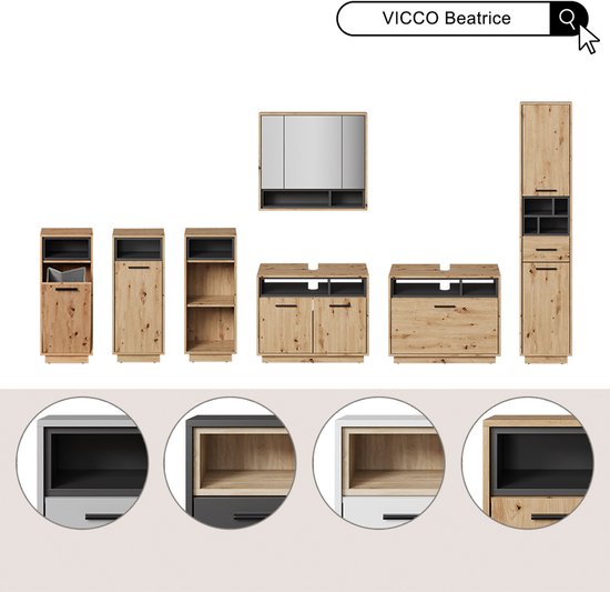 Vicco Meuble vasque Beatrice, Anthracite/Sonoma, 80 x 64 cm