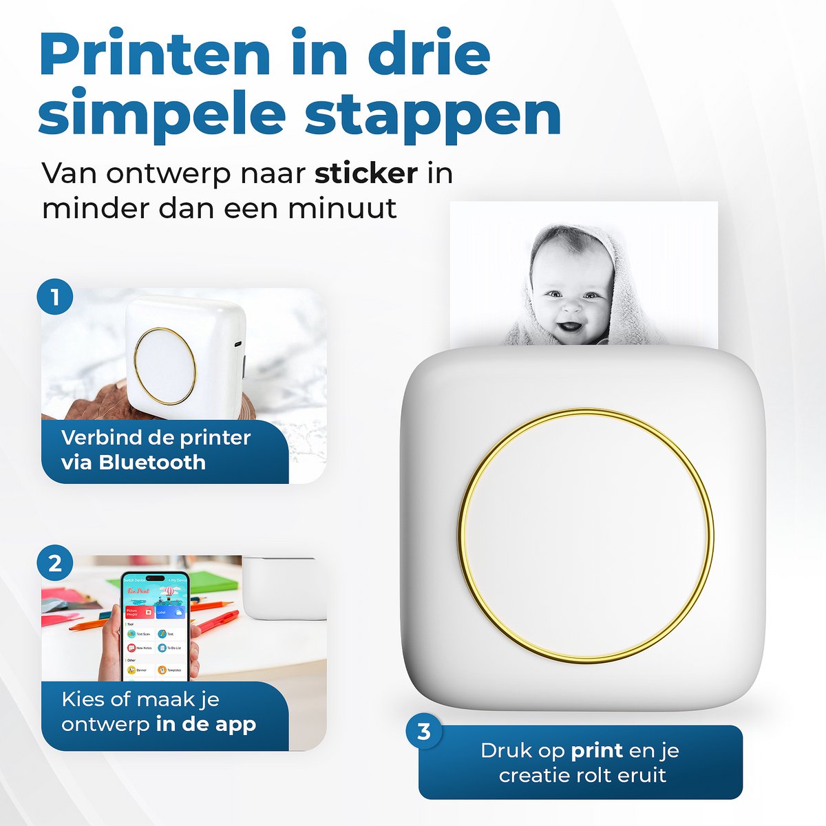 Gatson Mini Printer - 300DPI - Inclusief 14 Rollen Papier (Sticker, Normaal & Kleur) + 5 pennen - Mini Printer voor Mobiel - Pocket Printer - Mobiele Fotoprinter - Schoolspullen - Journaling Producten - Bullet Journal – foto 4