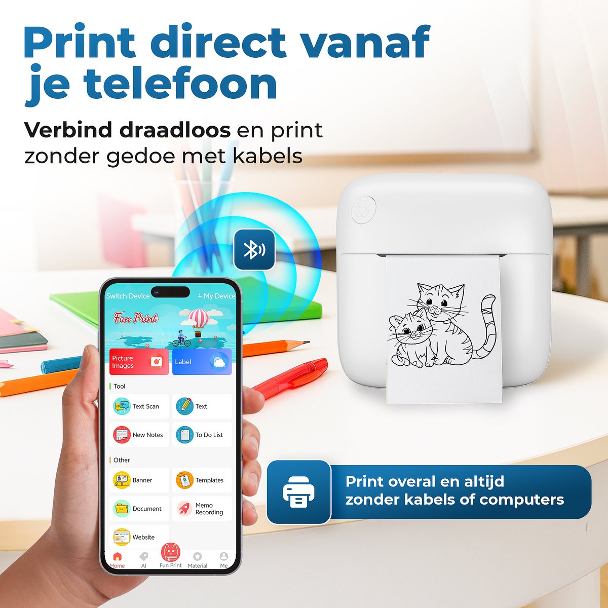 Gatson Mini Printer - 300DPI - Inclusief 14 Rollen Papier (Sticker, Normaal & Kleur) + 5 pennen - Mini Printer voor Mobiel - Pocket Printer - Mobiele Fotoprinter - Schoolspullen - Journaling Producten - Bullet Journal – foto 6