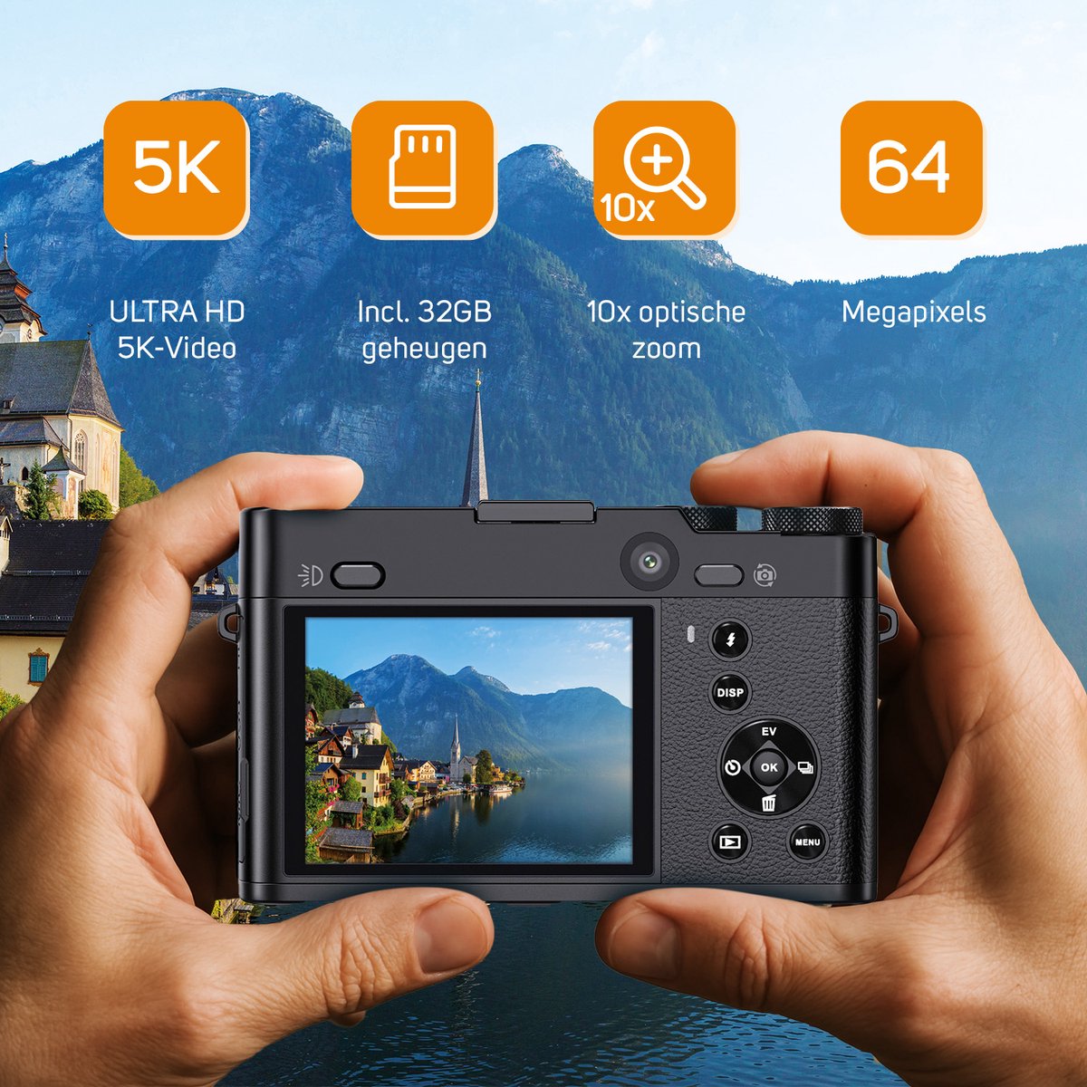 Compacte 5K Digitale Camera - 64MP Digitale Camera met 3 X Optische Zoom 2X Digital zoom - Beginnersvriendelijk - Inclusief 32GB SD-kaart thumbnail 2