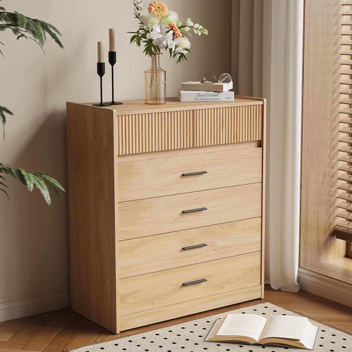 HOMAVO Ladekast 6 Lades – 90 cm Hoog – Modern Dressoir – Wit / Houtlook DG1