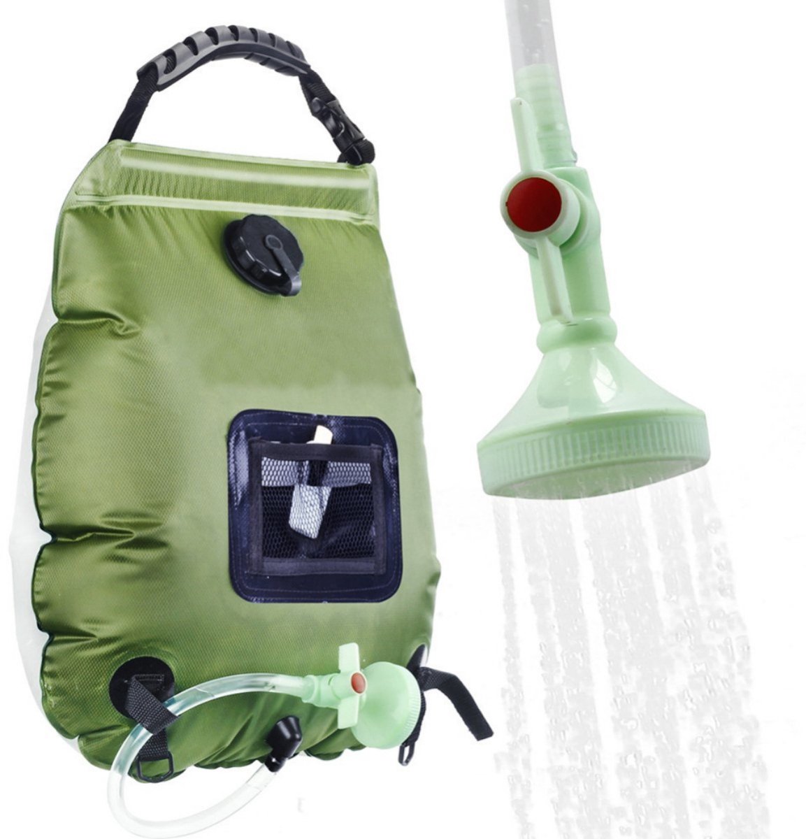 EXCITAT Zonne-douchetas - 5 gallon/20L - Verwarmd door zonne-energie - Premium campingdouchetas - Warm water - 45°C - Afneembare slang aan/uit - Omschakelbare douchekop - Wandelen - Bergbeklimmen - Zomer - Douche - K8