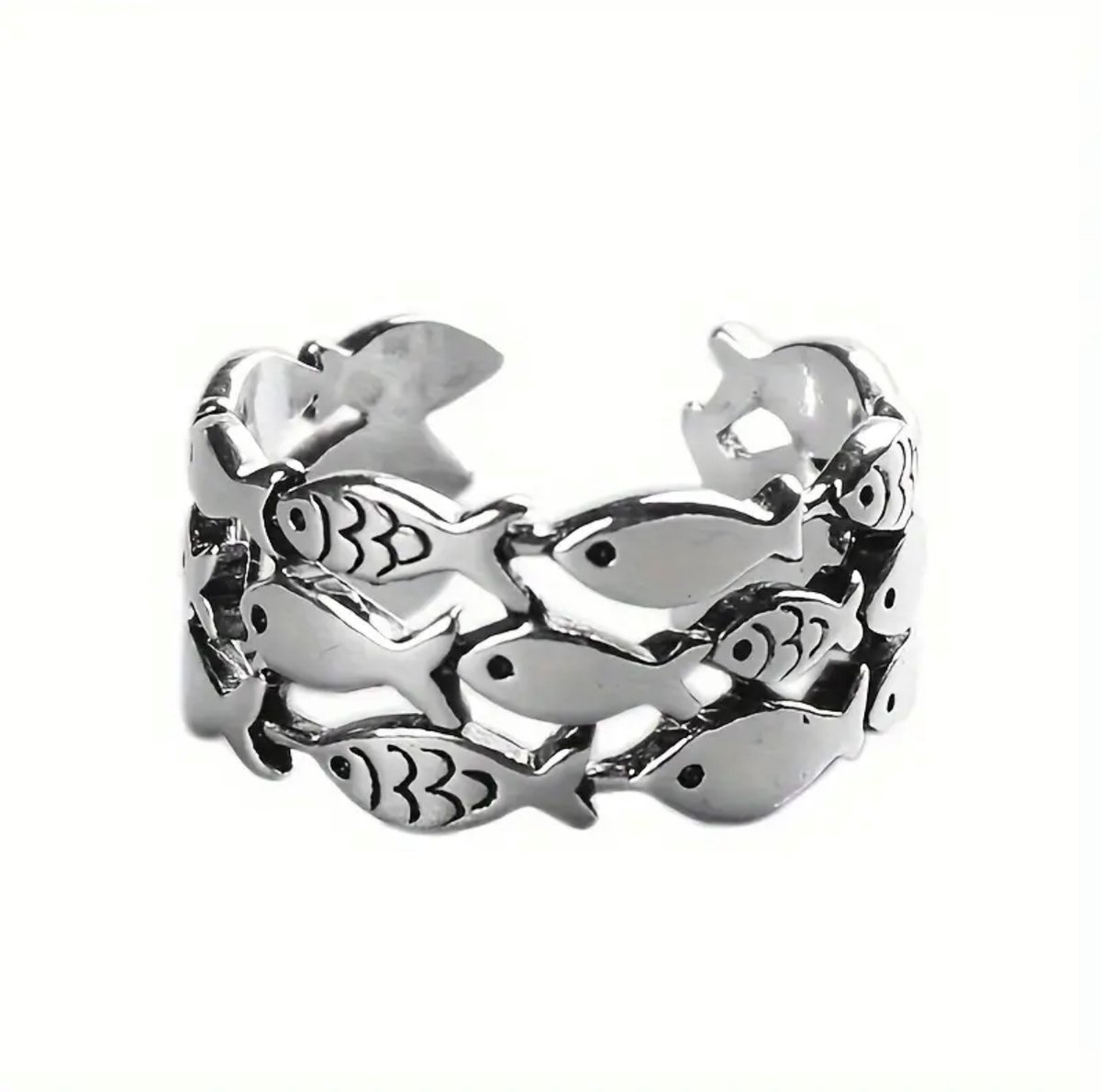GoedeDoelen.Shop | Ring Visjes | Zilverkleurige Ring | In Maat Verstelbaar | Unisex Ring | Vissen Ring | Ring Met Vissen | Oceans | Ocean Cleanup | Statement Ring | Oceanlife