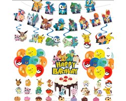 Pokémon - versiering voor partijtjes, kinderfeestjes of een themafeest - taarttopper - cupcaketopper - ballonnen - tafelkleed - mix pokemon - alles in 1 pakket - eenvoudig - kwalitatief