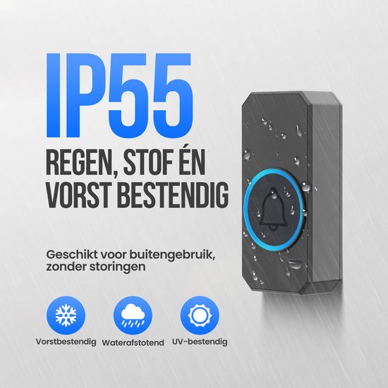 Strex Draadloze Deurbel - Ontvanger op Netstroom - 300m Bereik - 60 Melodieën - Draadloos - Waterbestendig - Zwart — afbeelding 4