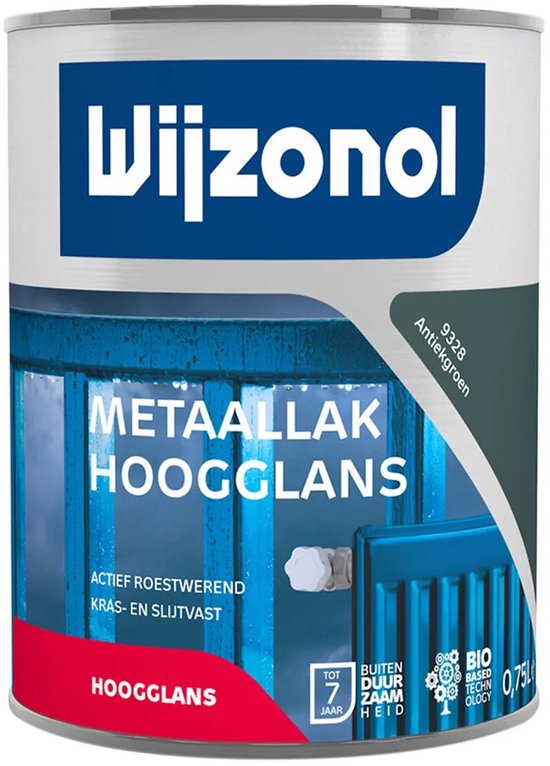 Blik Wijzonol Metaallak Hoogglans in kleur 9328 Antiekgroen. Actief roestwerend, kras- en slijtvast. 0.75 liter.