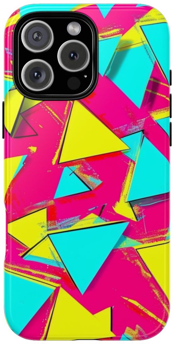Neon Driehoeken Abstract Patroon – Telefoonhoesje Geschikt voor iPhone 16 Pro Max