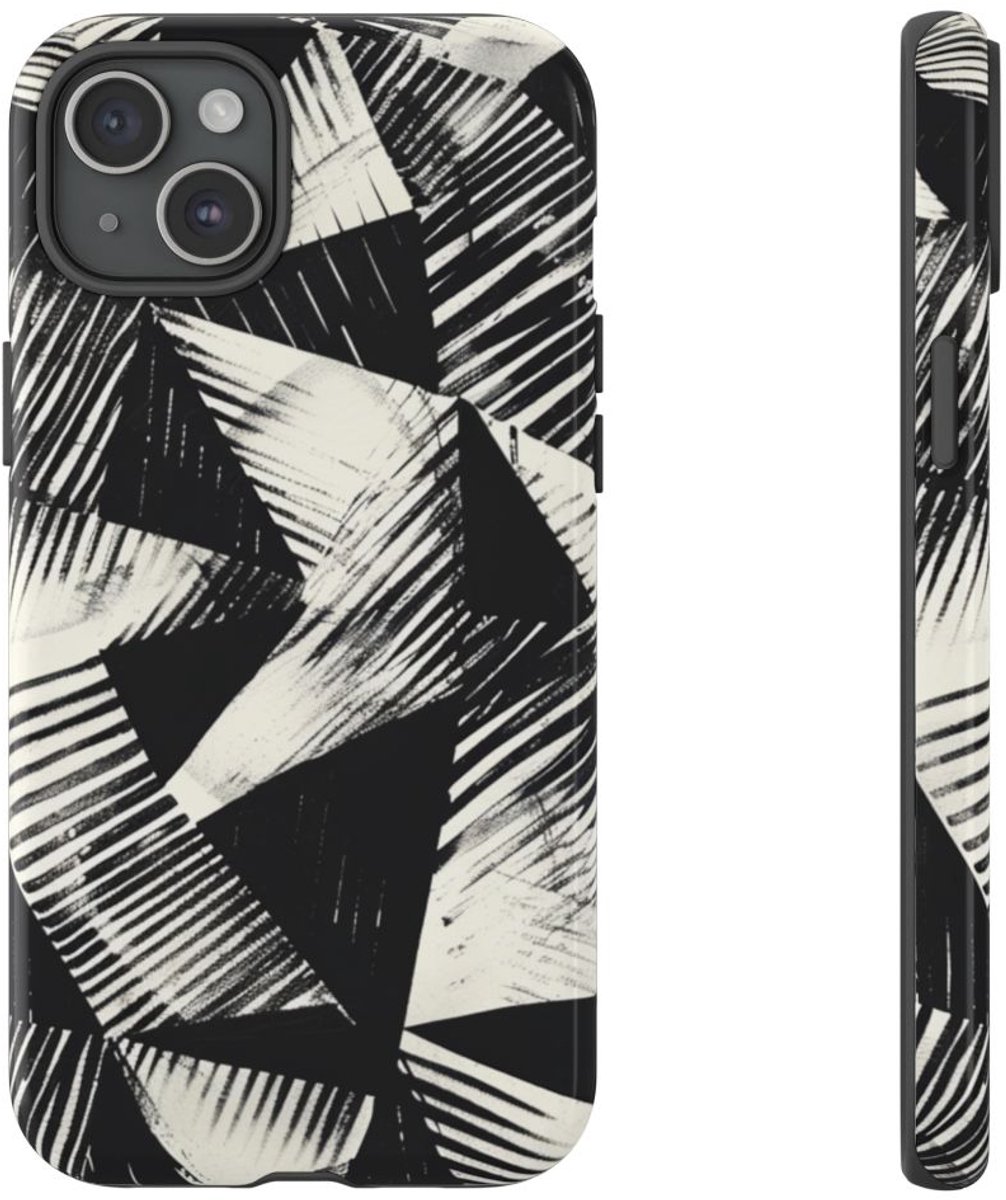 Zwart-Wit Geometrisch Patroon – Telefoonhoesje Geschikt voor iPhone 15 Plus