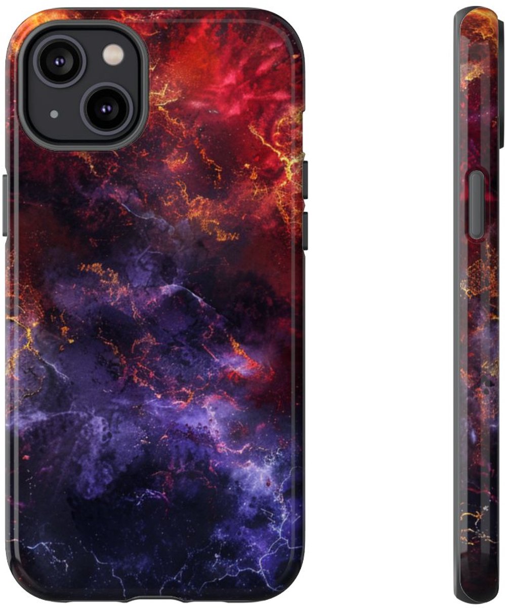 Donker Ruimtestof met Gouden Aderpatroon – Telefoonhoesje Geschikt voor iPhone 14 Plus