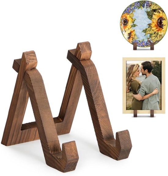 Plaat Display Stand - Kookboek Standaard - Boekstandaardr - Bordenrek - Bordenstandaard - Bordenhouder - Bordenhanger - voor Display, Decoratieve, Fotolijst, Schotel, Foto, Kookboek, Plaque - Houten Stand - Borden Display Standaard - Duurzaam - Hout
