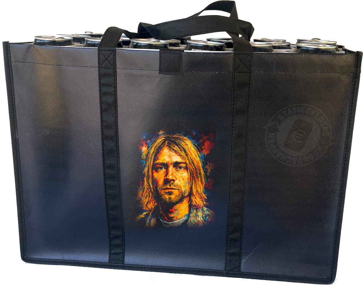 Kurt cobain –Combiset Statiegeldtas - boodschappentas + 2 koelementen met eerbetoon aan iconische artiesten – met handig klittebandsysteem