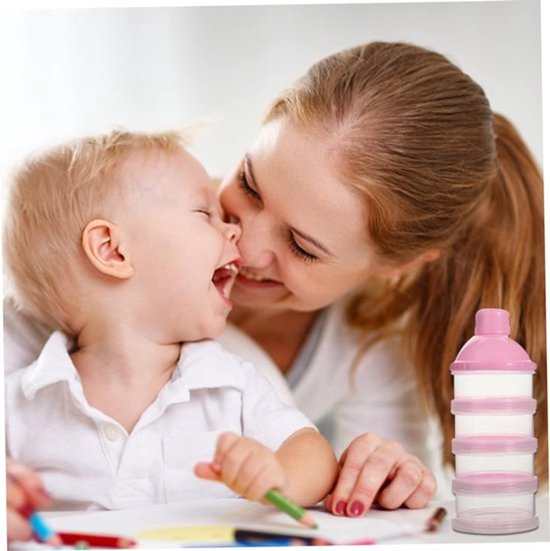set van 2 Melkpoeder toren - BPA vrij - Roze - 4 lagen -Melkpoeder doseerdoosjes - Babypoeder bewaarbakjes - Reisbox - Dispenser - Poedertoren van A3 Baby & Kids — afbeelding 4