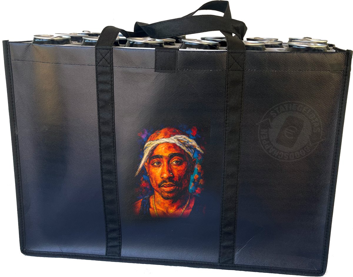 Tupac –Combiset Statiegeldtas - boodschappentas + 2 koelementen met eerbetoon aan iconische artiesten – met handig klittebandsysteem