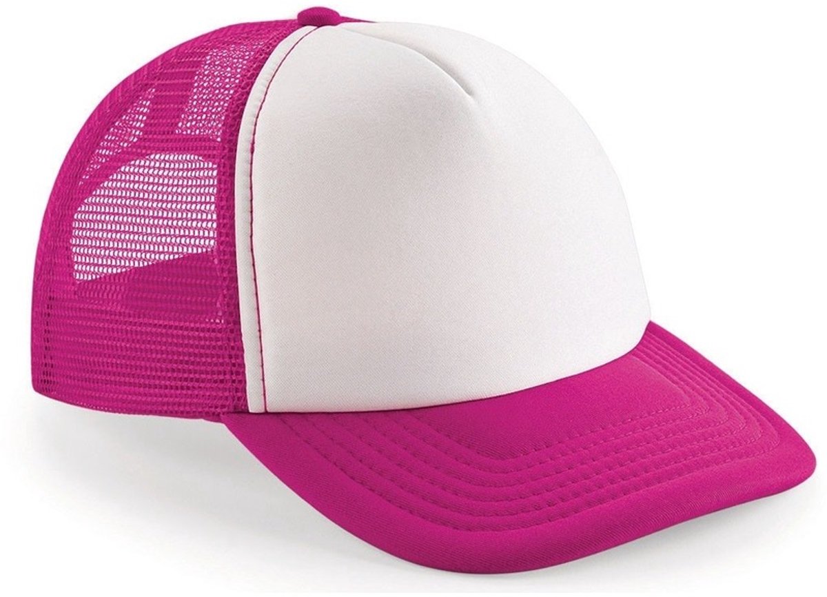 2x Vintage/retro snapback trucker petten tfuchsia/wit -