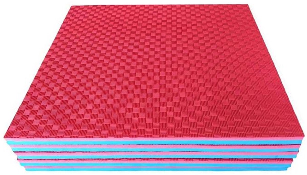 ForzaFit Puzzelmat - Tatami Judomat - Rood met Blauw - set van 5 tegels met randen - 104x104 cm per tegel