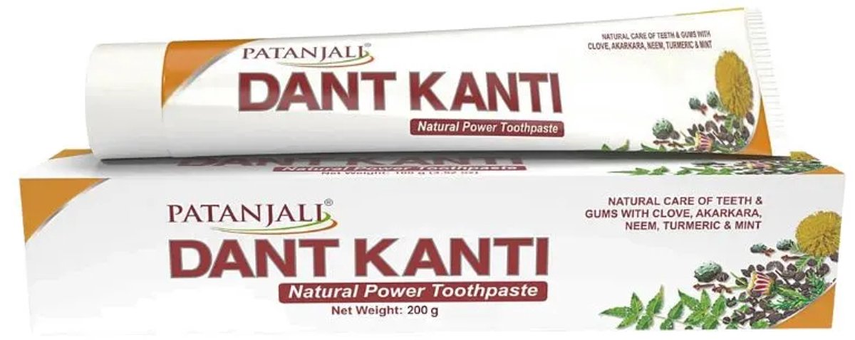 Patanjali Dant Kanti Natuurlijke Tandpasta 200g – Ayurvedische Tandverzorging met Kruidige Ingrediënten voor Gezonde Tanden, Fris Adem & Sterke Gums met Kajal Sticker