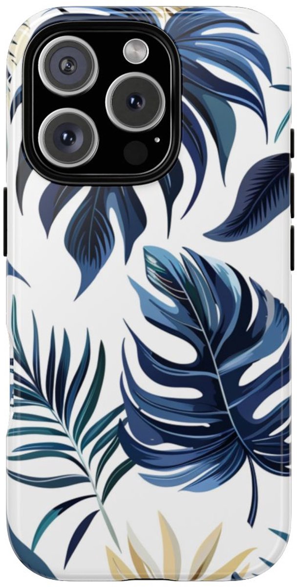 Blauwe Tropische Bladeren Patroon – Telefoonhoesje Geschikt voor iPhone 16 Pro