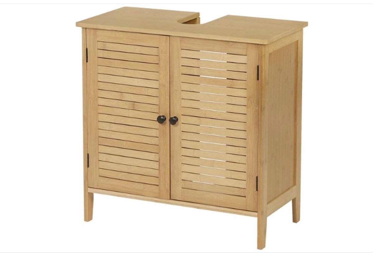 WNHB® Wastafel Onderkast 60x30x60 cm - Badkamerkastje met Uitsparing - Bamboe Wastafelmeubel voor Onder Wastafel