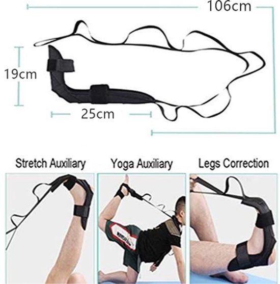 Yoga-stretchband met 7 lussen - zeer elastisch - Yoga Trainingen riem - Yoga Rekken Riem - Beenstrekkerband - Fascia Rekken Riem - Voor Pilates, Dans, Gymnastiek - 145*4 cm - Zwart — afbeelding 5