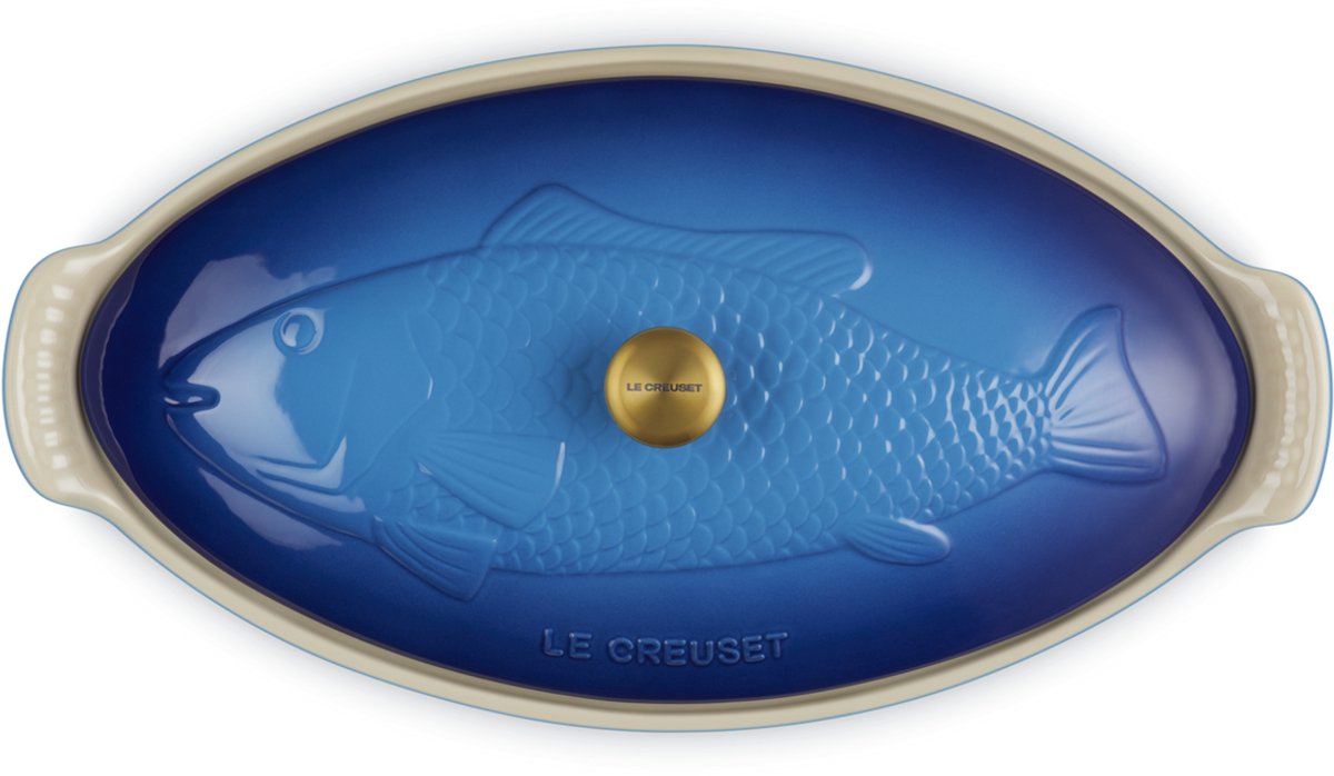 Le Creuset - Heritage - Ovenschaal 'Vis -' in Aardewerk Azure - Ovaal - 34cm