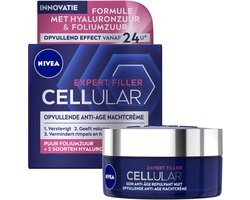 NIVEA CELLular Expert Filler Anti-Age Nachtcrème - Alle Huidtypes - Crème met Hyaluronzuur en Foliumzuur - Hydraterend en Anti-Rimpel Effect - 50 ml