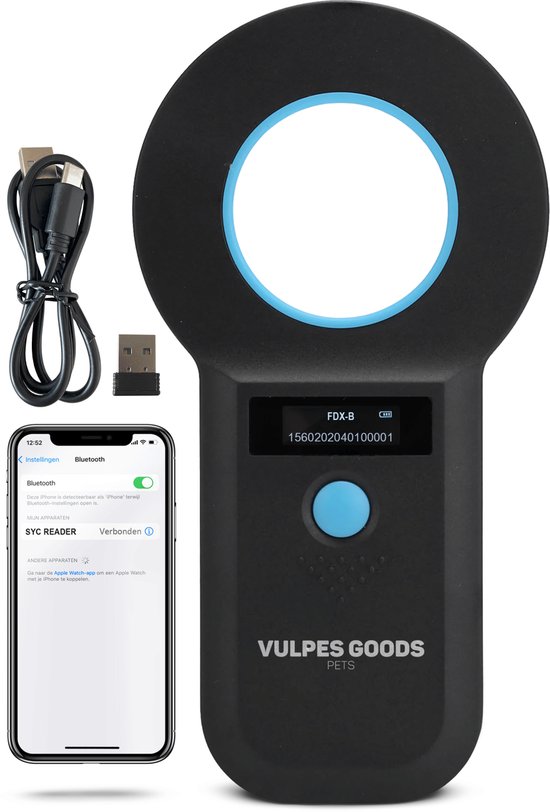 Vulpes Goods® Pets - Chipreader - Chiplezer Huisdier - Chiplezer voor alle dieren en huisdieren - Incl. Reistas - ISO11784/85/FDX-B - PRO versie