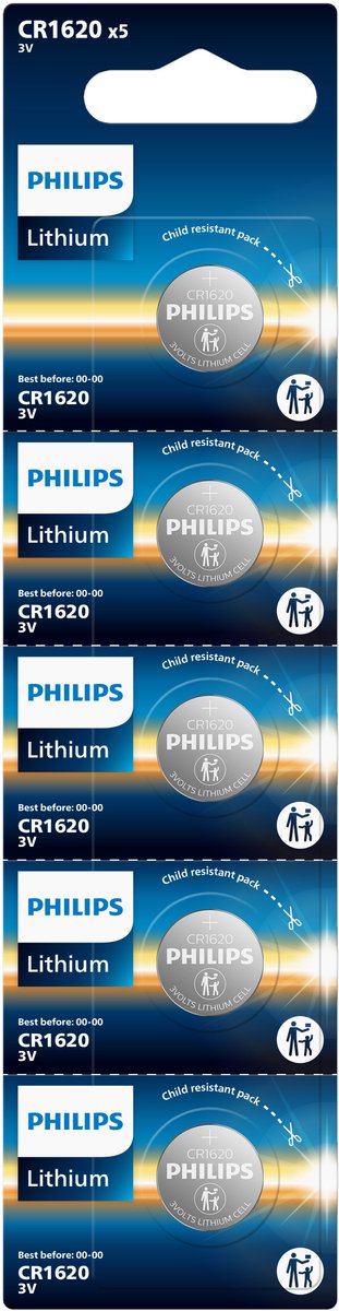 Philips CR1620 3V Lithium Knoopcel Batterijen 5 stuks