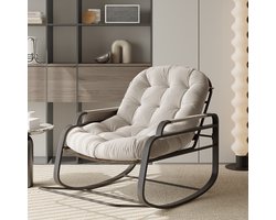 Schommelstoel voor buiten, schommelstoel in de vorm van een ei, binnenstoel, rotan loungestoel, moderne koninklijke stoel voor slaapkamer, woonkamer, veranda, tuin, gazon, beige zitting met vulling, 94,5 x 89,5 x 93,5 cm