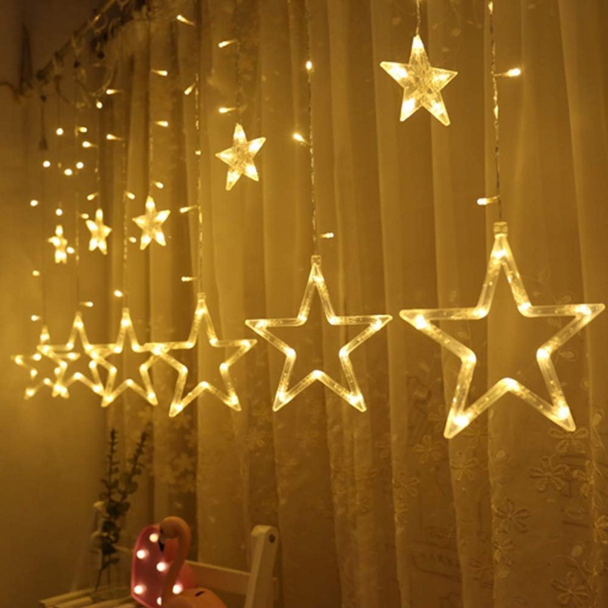 Foryouliving - Kerstverlichting Sterrengordijn - 3,5 meter - Warm Wit - Koppelbaar - Kerstversiering - Kerstdecoratie voor binnen