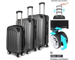 ROSAHQNDA 3-delige kofferset, 20" 24" 28" harde reiskofferset, met 4 wielen, afsluitbare ritssluiting, telescopische trekstang, set M-L-XL, ABS zakelijke koffer,…