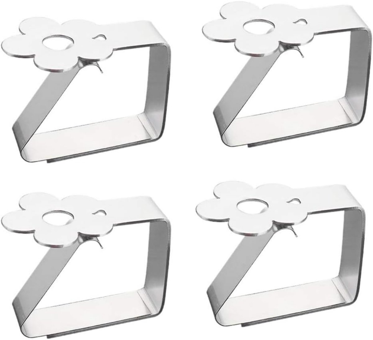EXCITAT Tafelkleedklemmen - RVS tafelkleedklemmen - Bloemmotief - Voor tafelbladen van 2,5 tot 3,5 cm dik - Set van 4 - Zilver