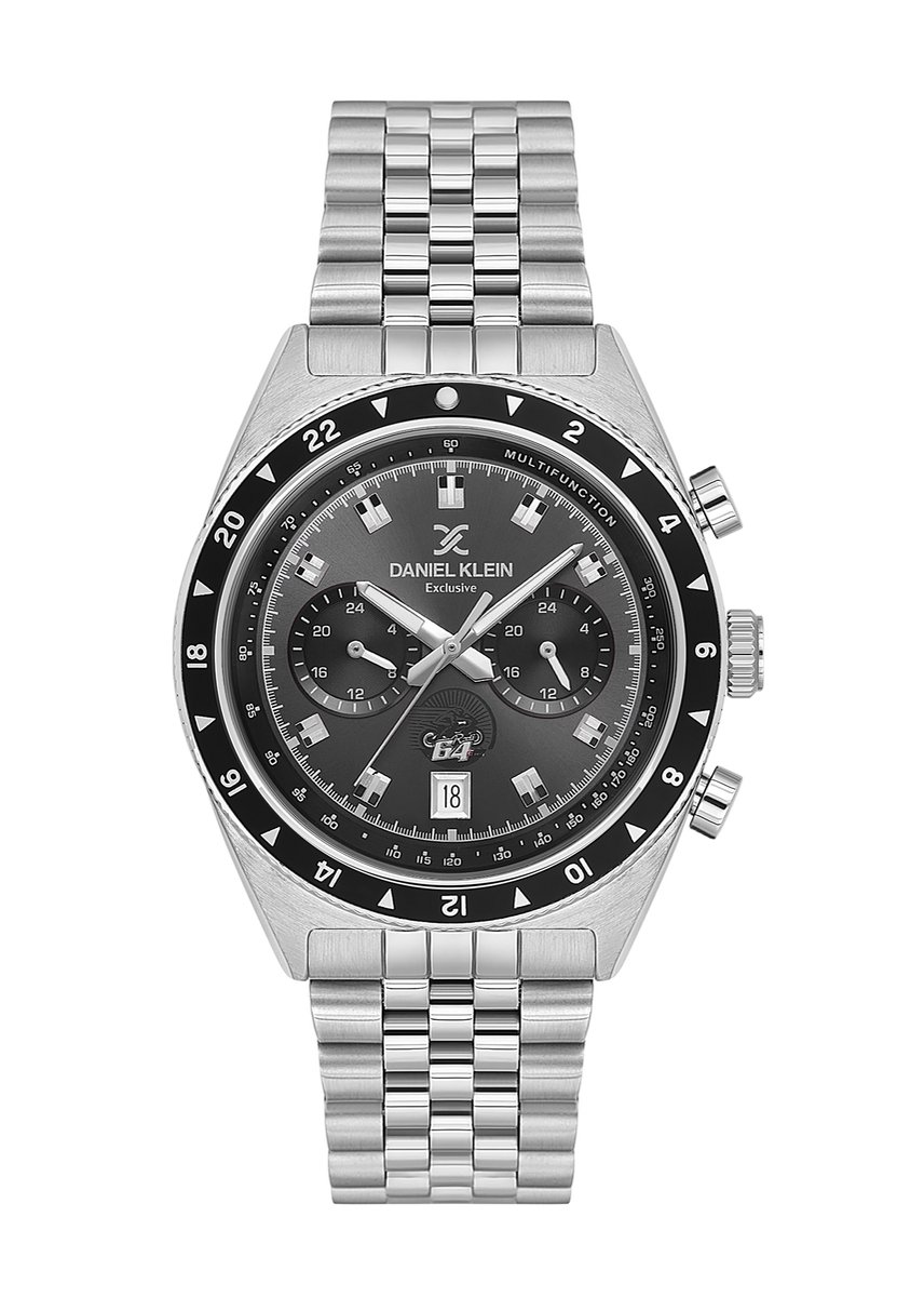 Daniel Klein DK.1.13994-2 - Horloge - Polshorloge - Analoog - Mannen - Heren - Stalen band - Rond - Metaal - Streepjes - Driehoeken - Datumaanduiding - Kalender - Dual Time - Reset - Zilverkleurig - Zwart - Wit