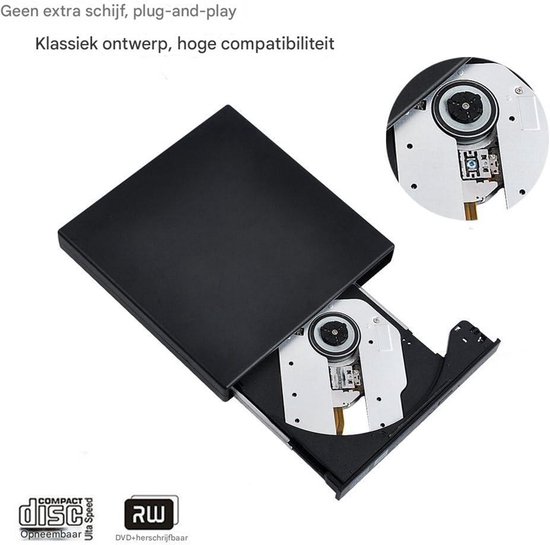 Externe DVD Speler - COMBO CD Brander - USB Plug & Play - Compatibel met CD, DVD, MP3 - Voor Laptop & PC - Zwart - Compact Formaat - 1 Stuk — afbeelding 3