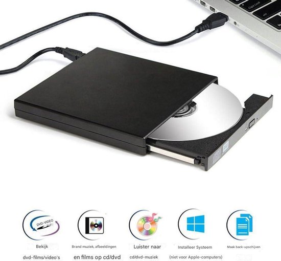 Externe DVD Speler - COMBO CD Brander - USB Plug & Play - Compatibel met CD, DVD, MP3 - Voor Laptop & PC - Zwart - Compact Formaat - 1 Stuk — afbeelding 2