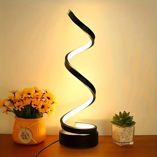Klassieke spiraalvormige LED-tafellamp - Dimbare metalen tafellamp - tafellamp - Verlichting met 3 kleurtemperaturen - Moderne decoratieve lamp - Woonkamer- en kantoorlamp - Zwarte bedlamp