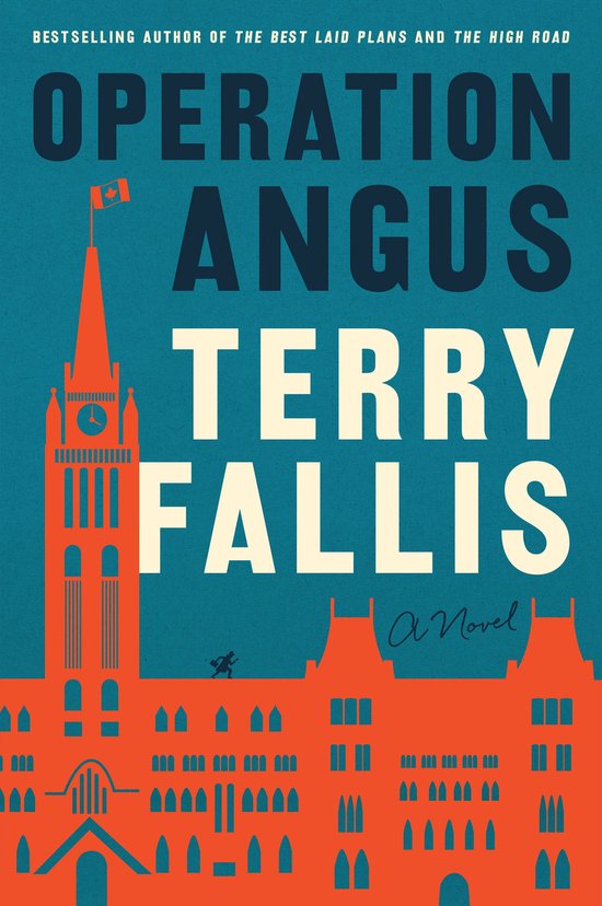Boek 'Operation Angus' van Terry Fallis, met een illustratie van het parlementsgebouw in Ottawa.