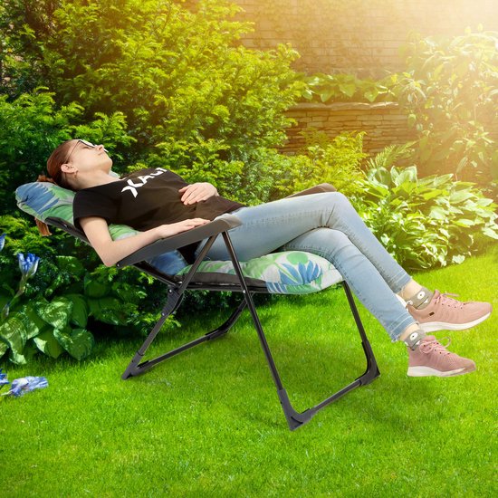 KADAX Tuinstoel met verstelbare rugleuning, relaxstoel van gepoedercoate stalen constructie, klapstoel met draagvermogen tot 110 kg, ligstoel met kussen (S rechthoekig, groen/blauw) van KADAX — afbeelding 5