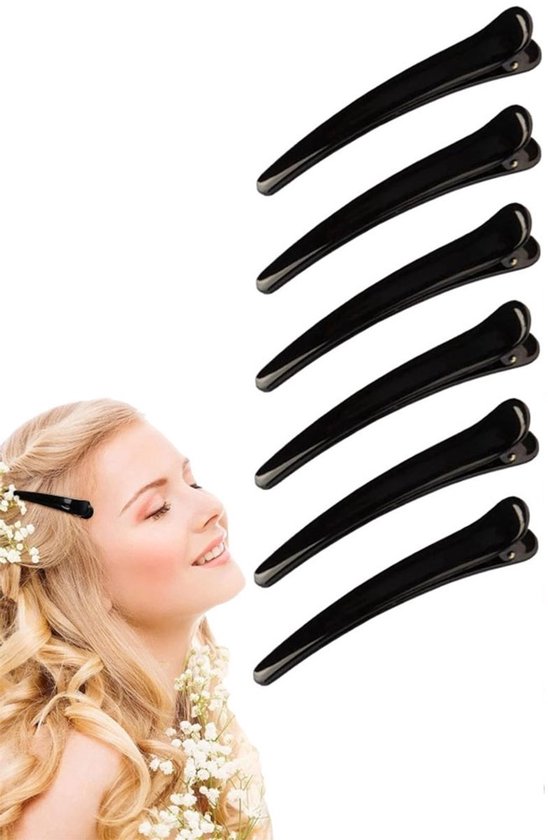 Hypify® | Professionele kappers haarklemmen | 9 cm | Kwalitatieve haarklemmen | Zwarte Klemmen | 6 stuks