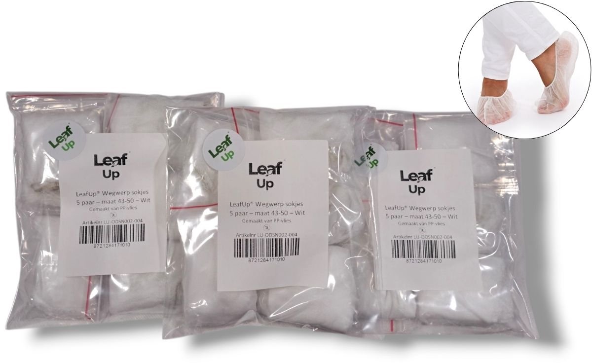 LeafUp® Wegwerp Sokjes - Disposable Footies - Kousenvoetjes - wegwerpsokjes - Wit - 5 paar apart verpakt - maat 43-50 (B4)